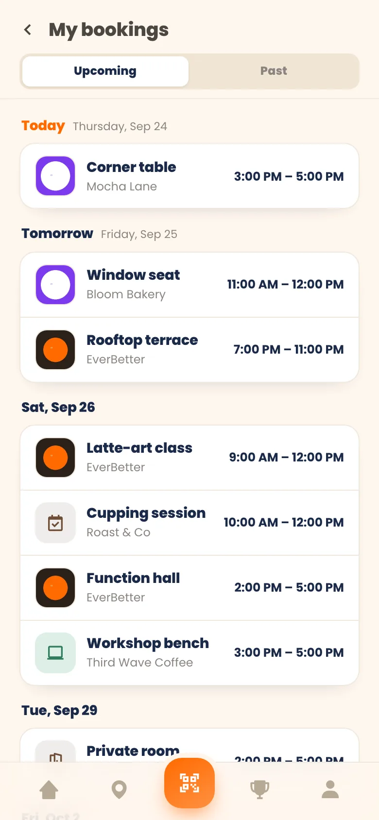 My bookings on Chup